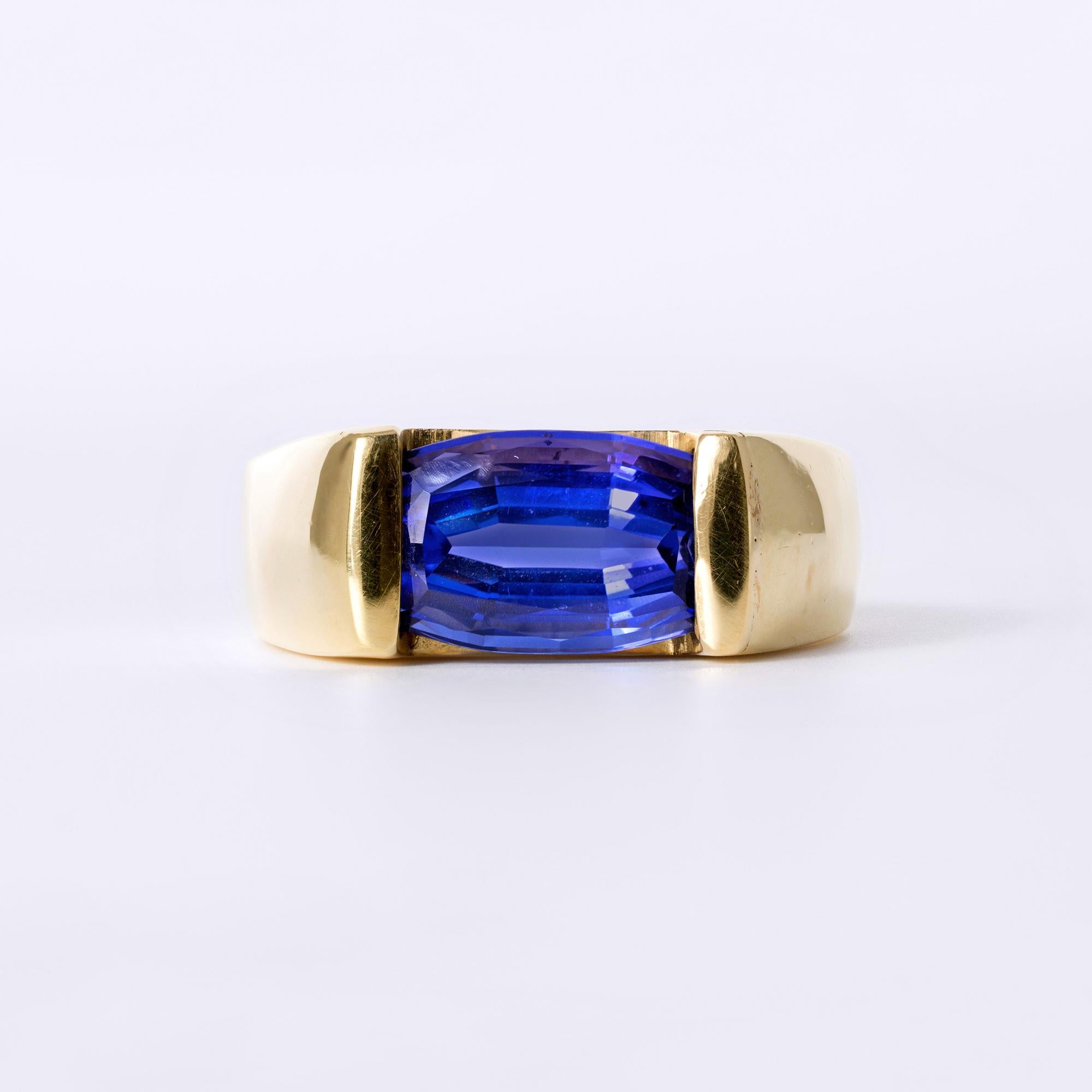 Estate 5 Carat Tanzanite East-West 18k Gold Men's Ring