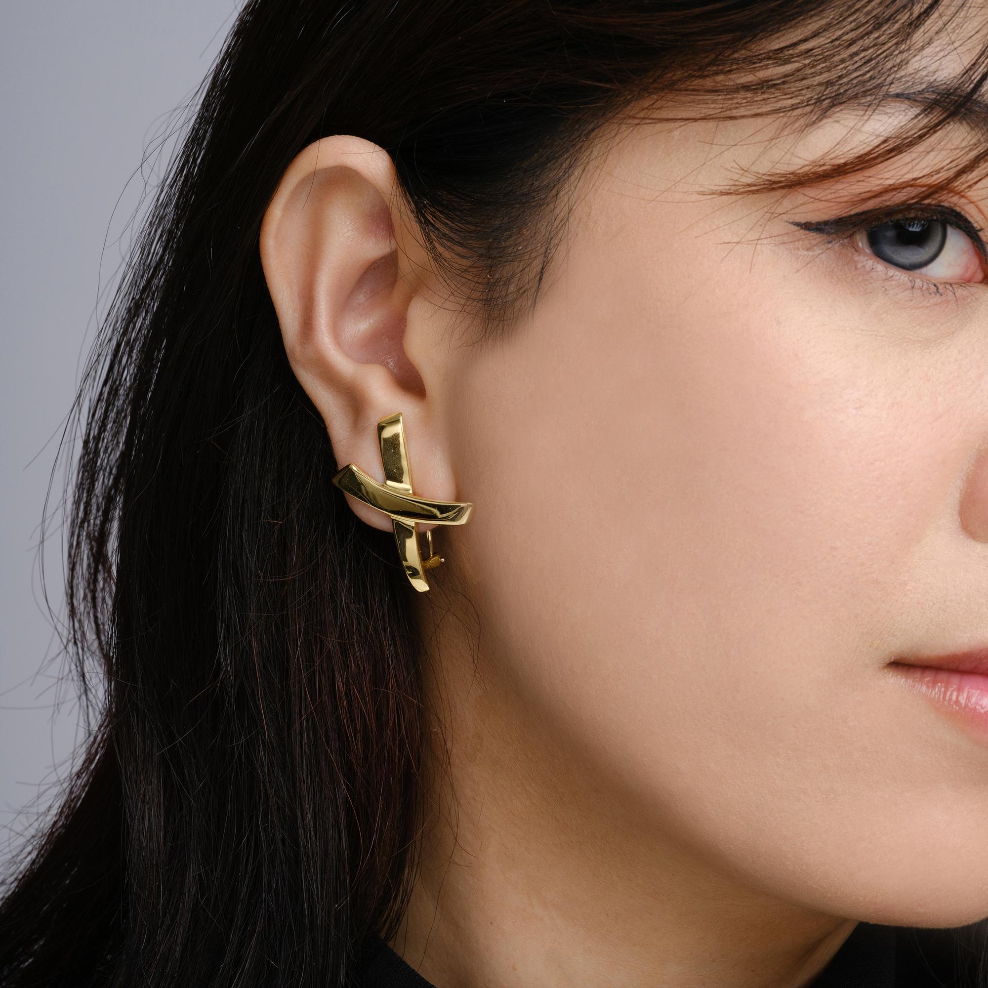 Vintage 1983 Tiffany & Co Paloma Picasso X Graffiti 18k Yellow Gold Earrings