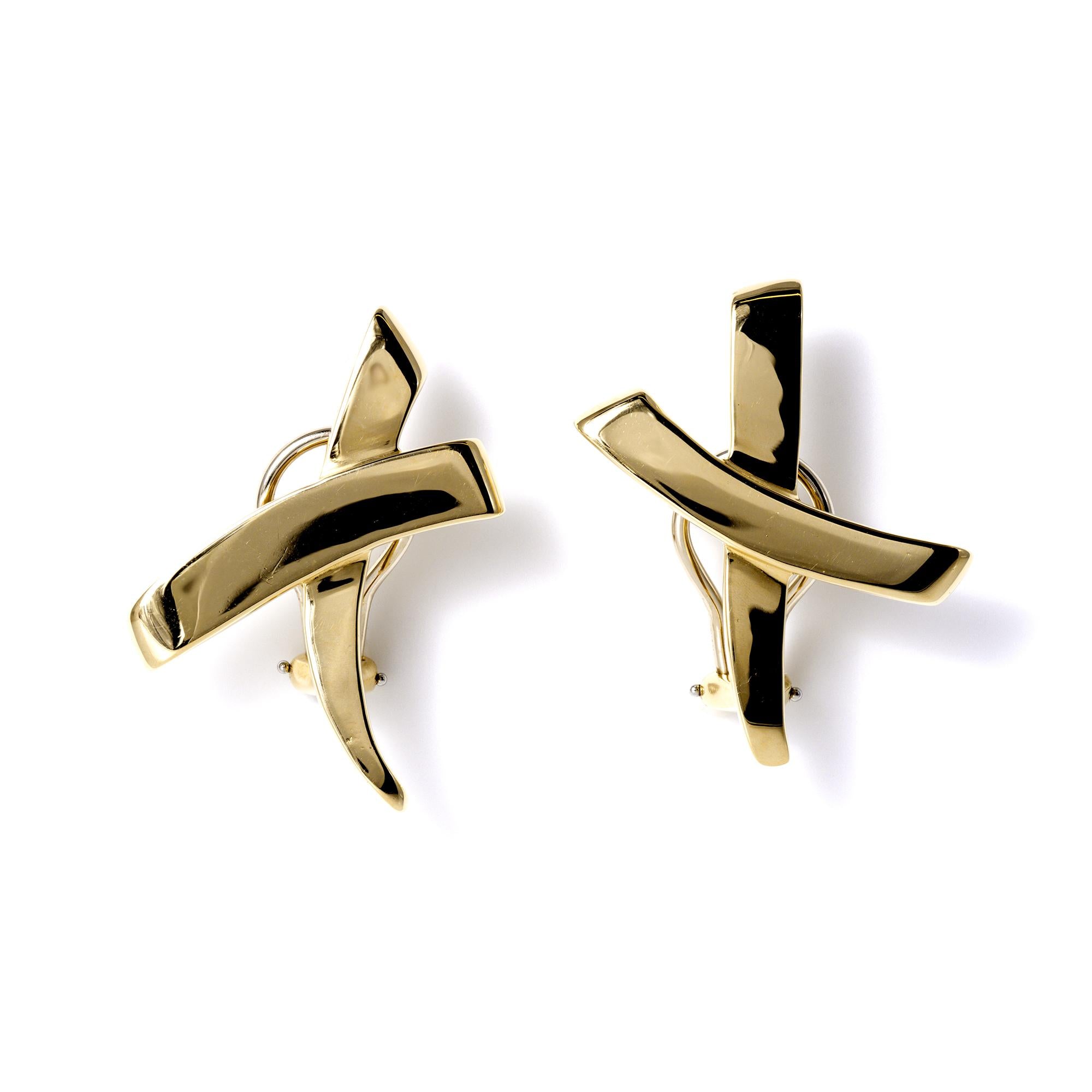 Vintage 1983 Tiffany & Co Paloma Picasso X Graffiti 18k Yellow Gold Earrings