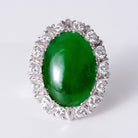 Retro 1940s GIA Certified 6.50 Carat Burmese Fei Cui Type A Jade & Diamond Ring