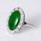 Retro 1940s GIA Certified 6.50 Carat Burmese Fei Cui Type A Jade & Diamond Ring