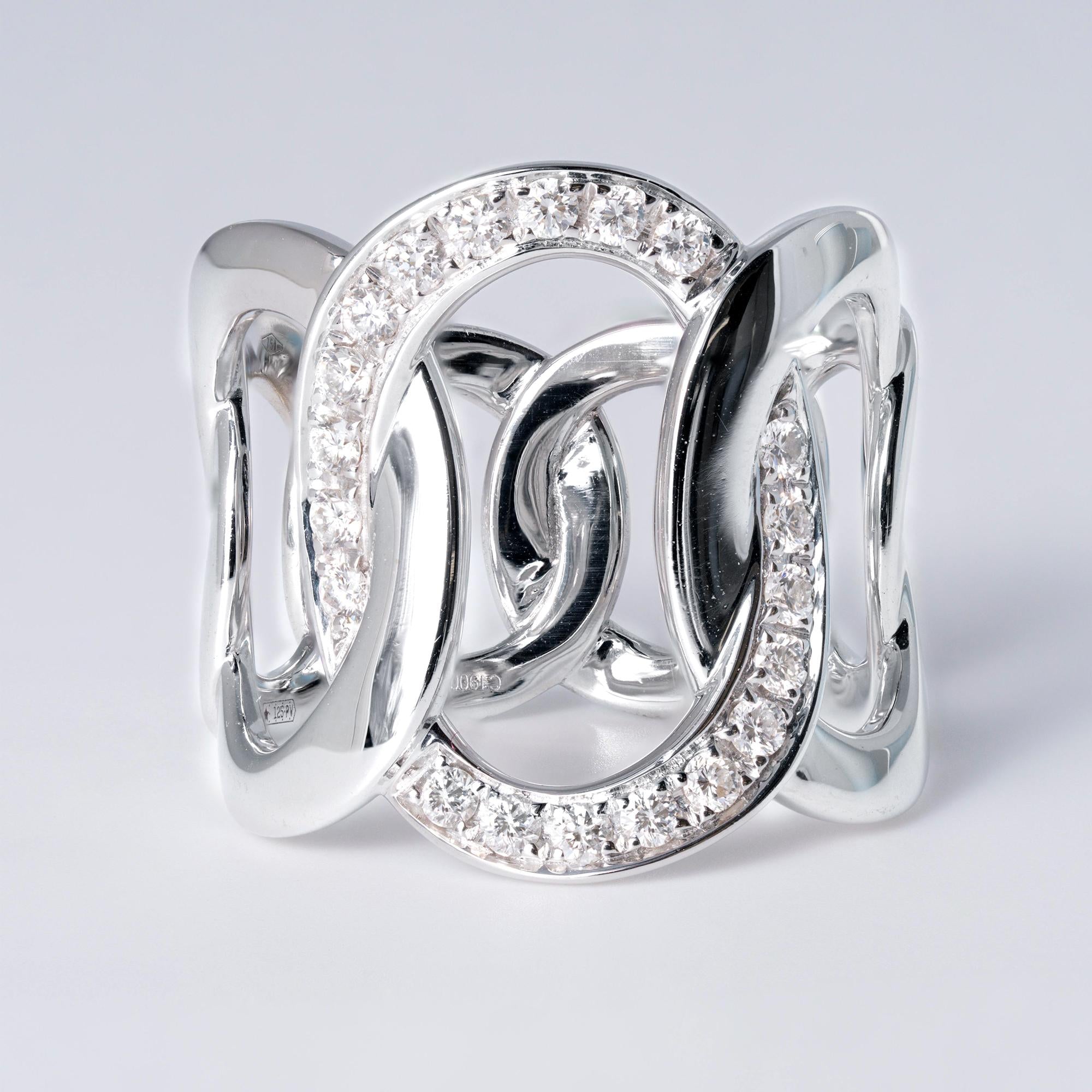 Estate Pomellato Brera Ring Wide White Gold Diamond Band