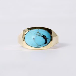 Vintage 1970s Men's Turquoise & 14k Gold Ring