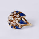 Vintage Mid-Century Royal Blue Enamel & Diamond Bombè Cocktail Ring