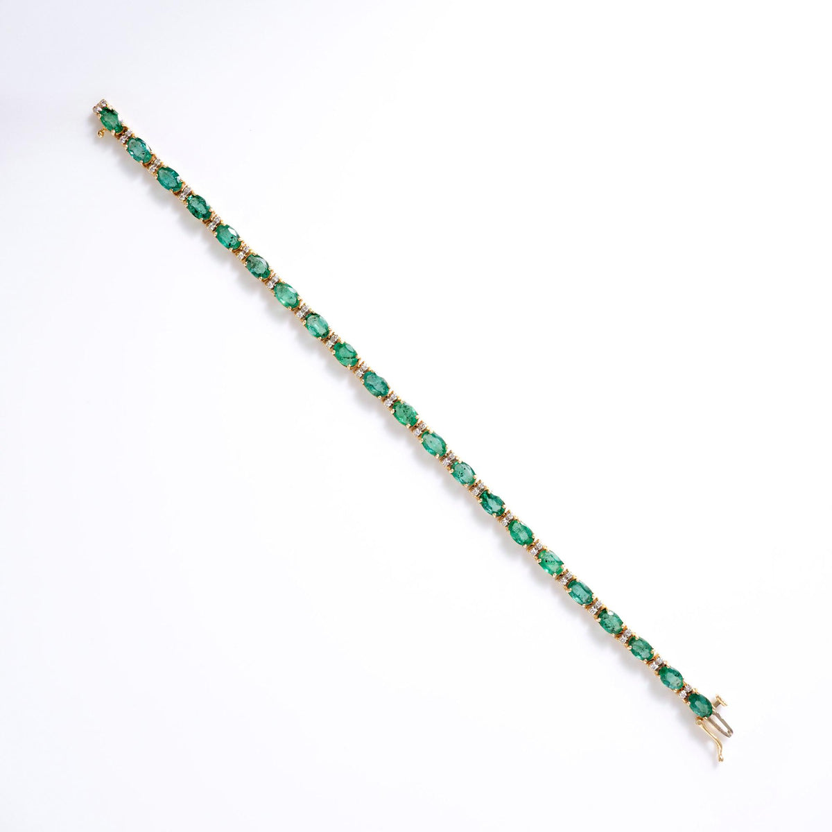 Estate 10 Carat Emerald & Diamond 14k Yellow Gold Tennis Bracelet
