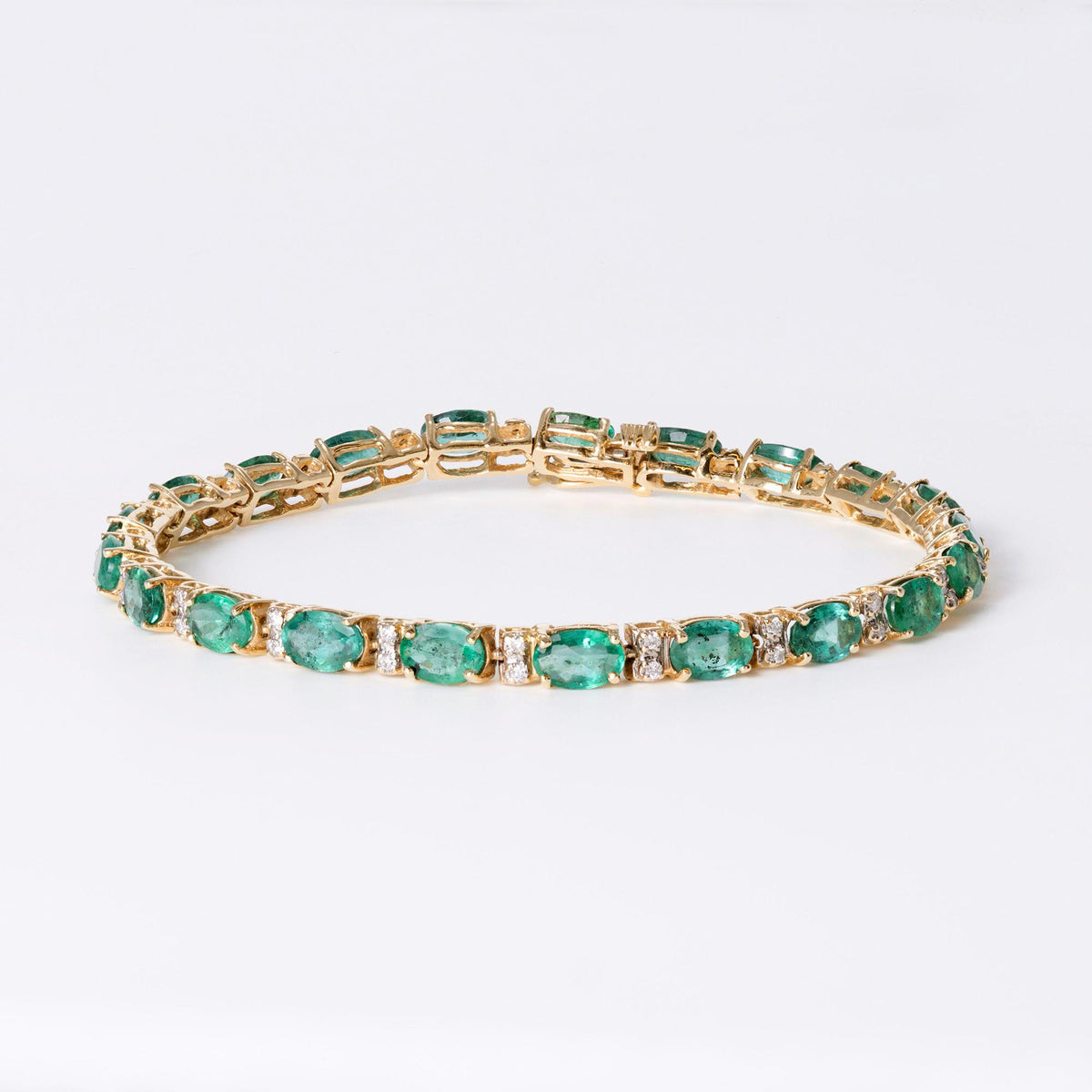 Estate 10 Carat Emerald & Diamond 14k Yellow Gold Tennis Bracelet