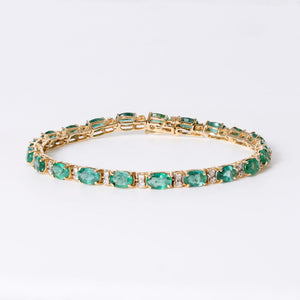 Estate 10 Carat Emerald & Diamond 14k Yellow Gold Tennis Bracelet
