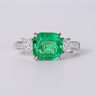 Fine 3.5 Carat Colombian Emerald & Diamond Platinum 3-Stone Ring