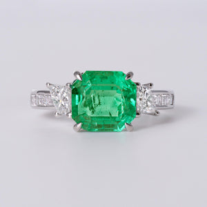 Mid Century Platinum 2.62ct Colombian Emerald & Diamond Ring