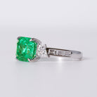 Fine 3.5 Carat Colombian Emerald & Diamond Platinum 3-Stone Ring