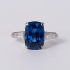 Art Deco 6.45 Carat Elongated Cushion Sapphire 3 Stone Ring GIA Certified