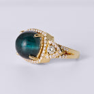 Vintage 14k Gold 9.62 Carat Cat's Eye Indicolite Tourmaline & Diamond Ring