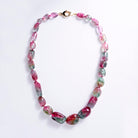 Multicolor Watermelon Tourmaline Beads Necklace 18k Gold 21"