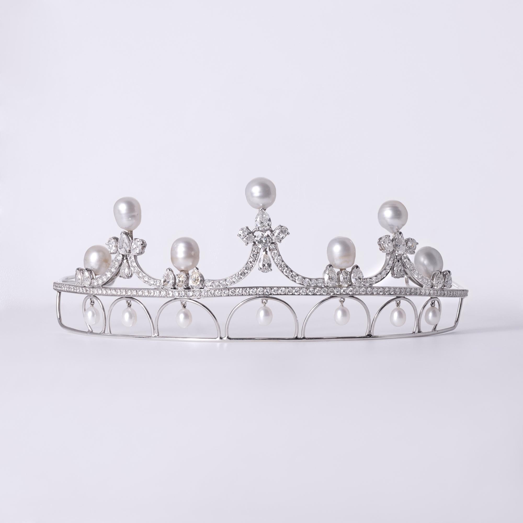 Antique Belle Epoque Style 15 Carat Diamond Pearl and Platinum Tiara