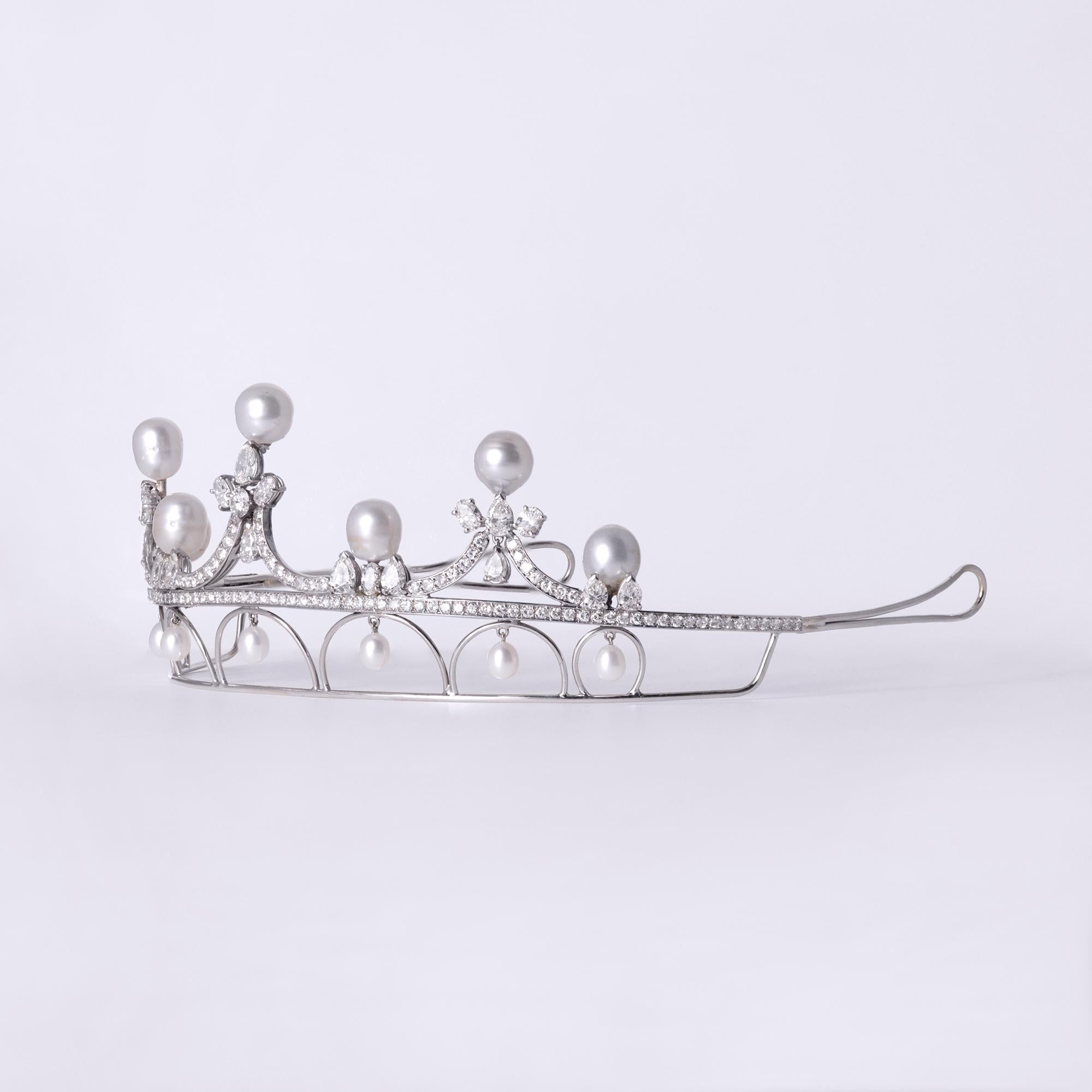 Antique Belle Epoque Style 15 Carat Diamond Pearl and Platinum Tiara
