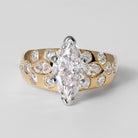 Vintage 1980s 2 Carat Marquise Diamond 18k Gold Scatter Band Engagement Ring