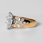 Vintage 1980s 2 Carat Marquise Diamond 18k Gold Scatter Band Engagement Ring