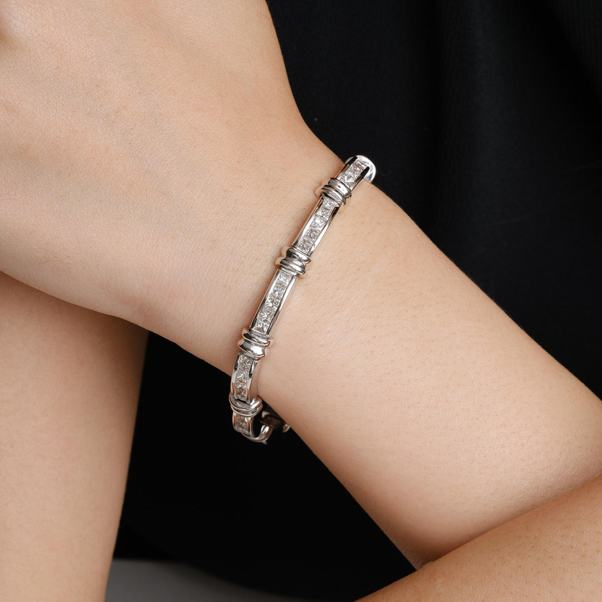 Estate 7.50 Carat Princess Cut Diamond 14k White Gold Tennis Bracelet