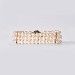 Vintage Triple Strand Cultured Pearl Bracelet with 14k Gold Clasp