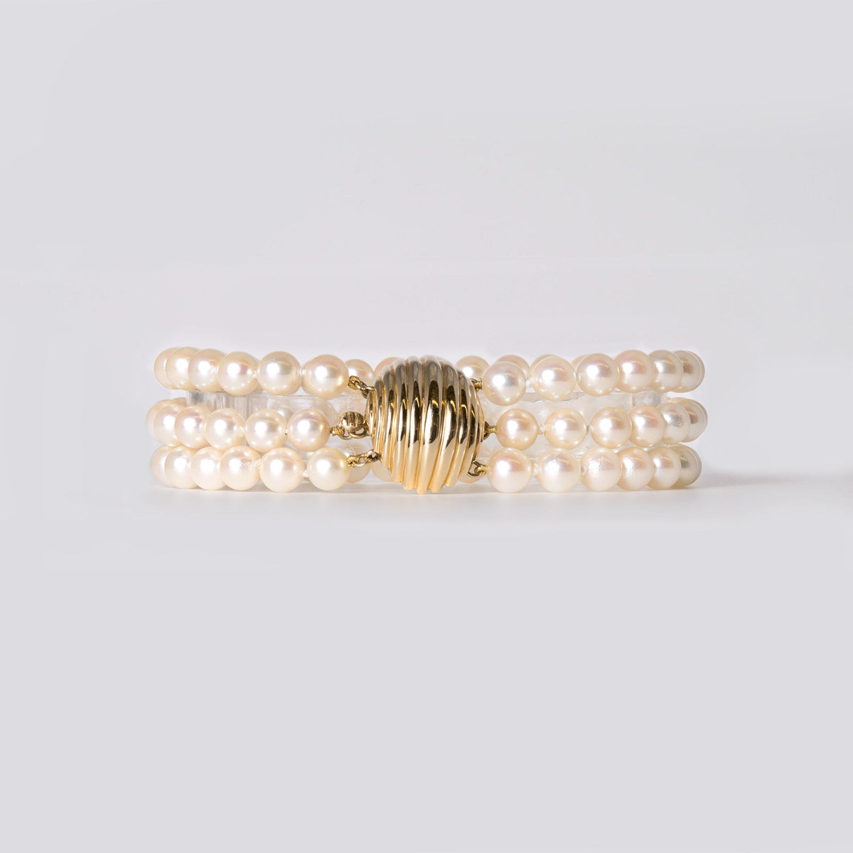 Vintage 14k Gold 3 Row Pearl Wide Triple Strand Bracelet