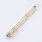 Vintage 14k Gold 3 Row Pearl Wide Triple Strand Bracelet