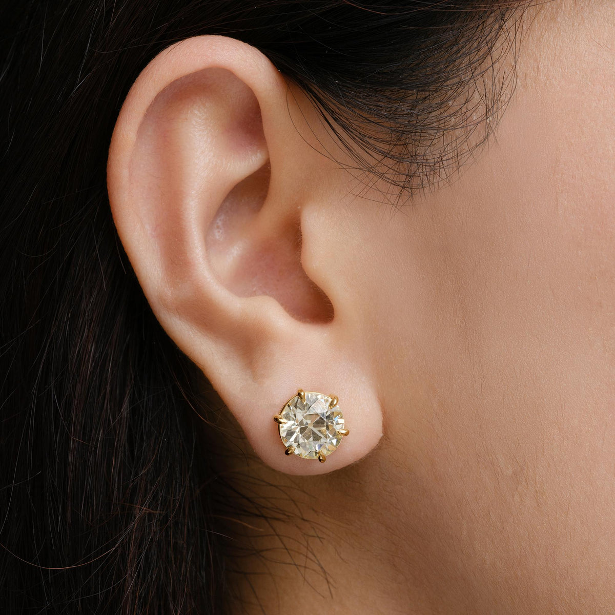 Estate 7 1/2 Carat Old European Cut Natural Diamond Stud Earrings