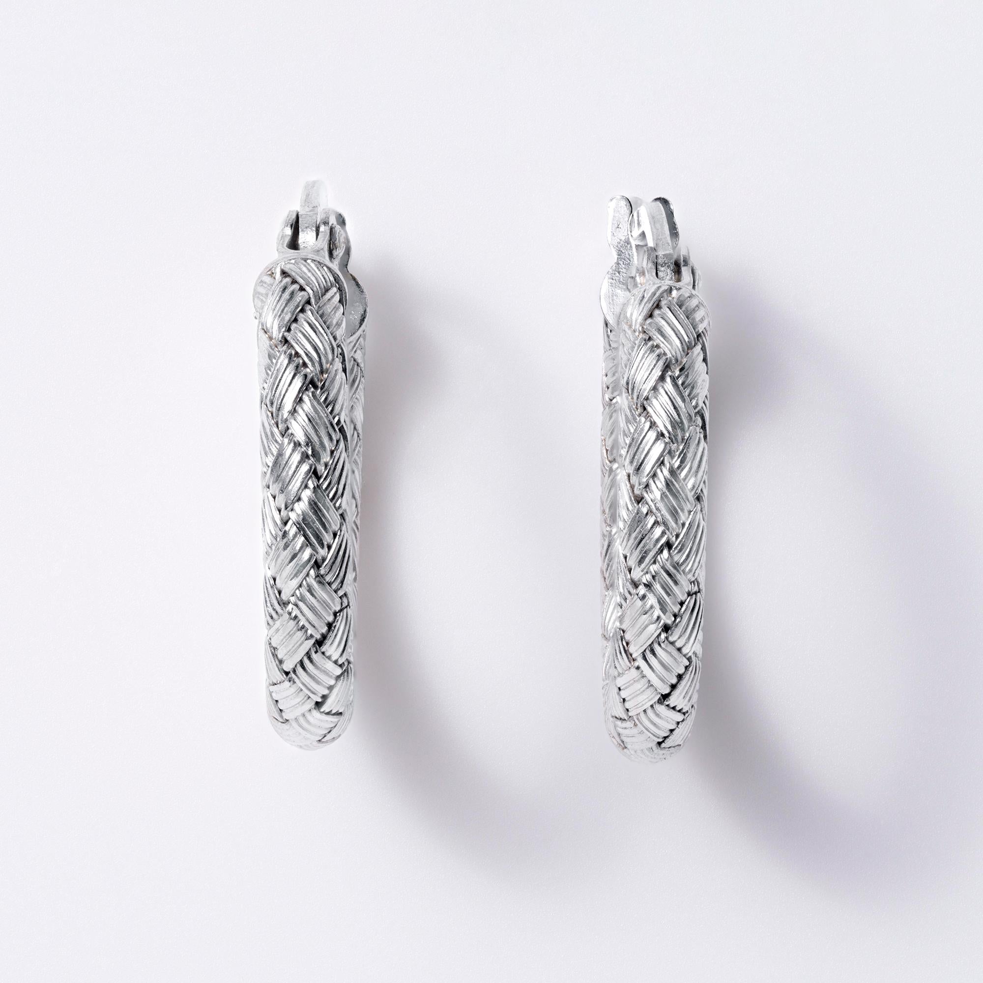 Roberto Coin Woven Silk 18k White Gold Hoop Earrings