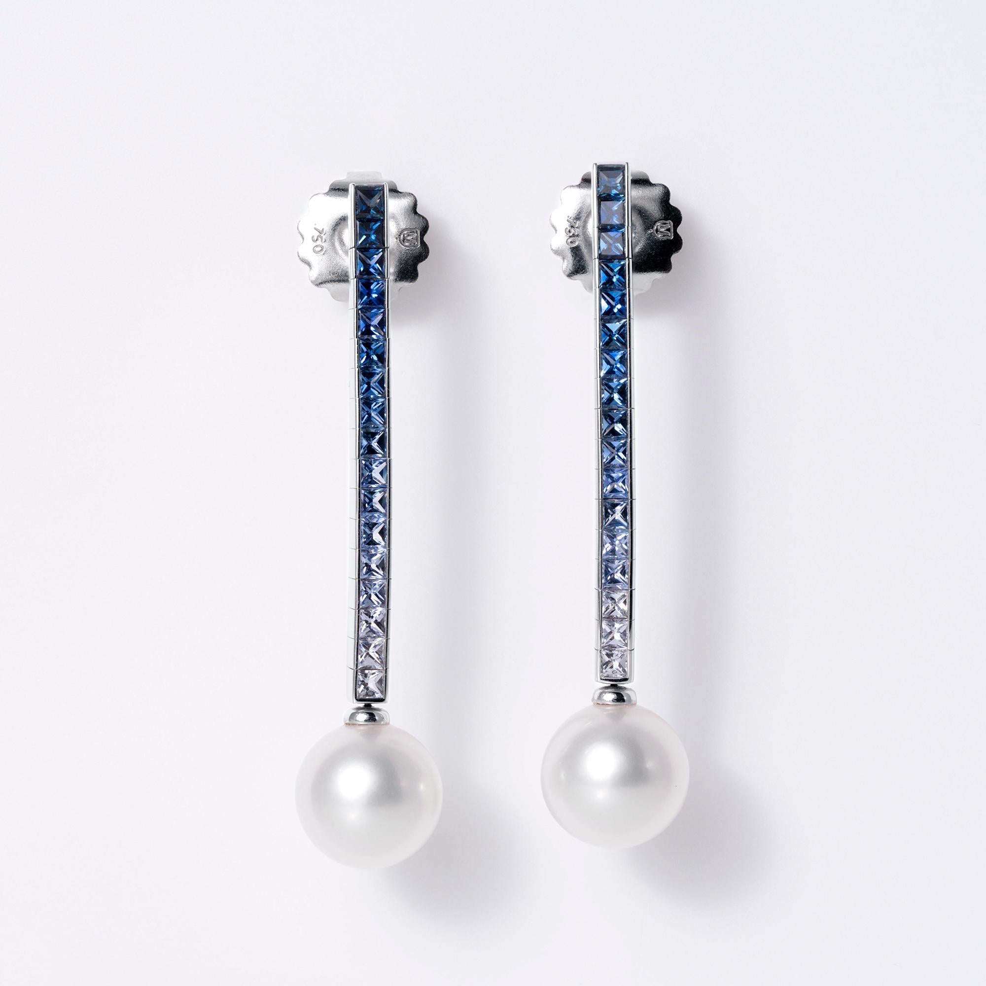 Mikimoto Elements of Life Denim Blue Ombré Sapphire Pearl Drop Earrings