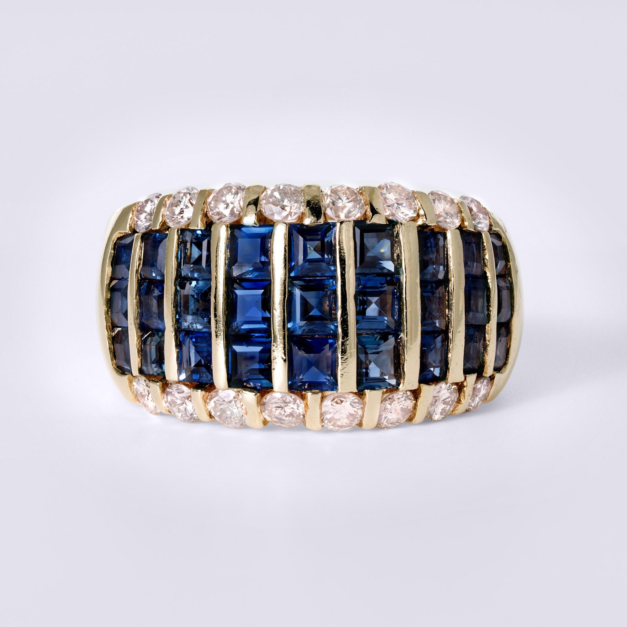 Estate Invisible Set Sapphire & Diamond Wide Band Ring