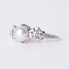 Antique Tiffany & Co Edwardian GIA Natural Pearl 3-Stone Diamond Platinum Ring