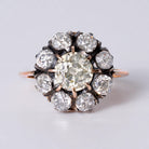 Antique Victorian 3.64CT Light Yellow Old-Mine Cut Natural Diamond Cluster Ring