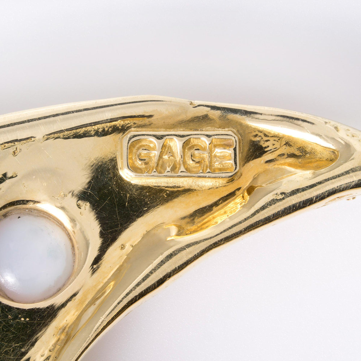 Vintage Elizabeth Gage Pearl & Diamond Half-Moon 18k Yellow Clip Earrings