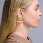 Vintage Elizabeth Gage Pearl & Diamond Half-Moon 18k Yellow Clip Earrings