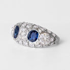 Antique Art Deco 5 Carat Domed Diamond Sapphire 5 Stone Platinum Engagement Ring