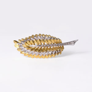 Vintage 1970s 18k Gold And Diamond Leaf Brooch Pin