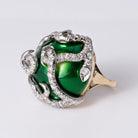 Mid-Century Medusa Diamond Green Enamel Gold Snake Dome Ring