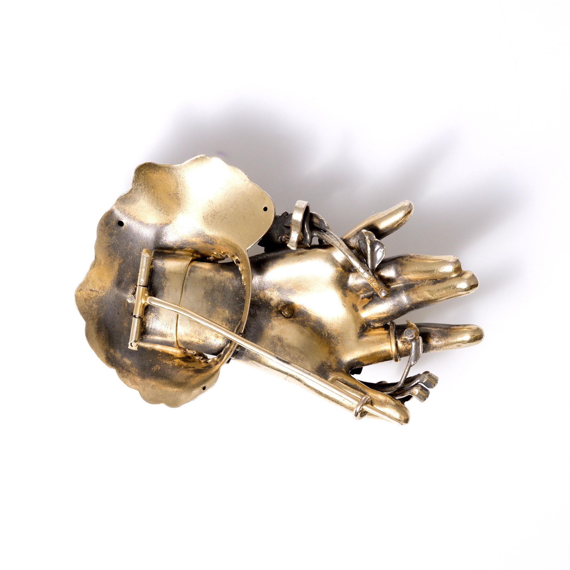 Victorian 18k-22k Gold Black Enamel Mourning Hand Brooch