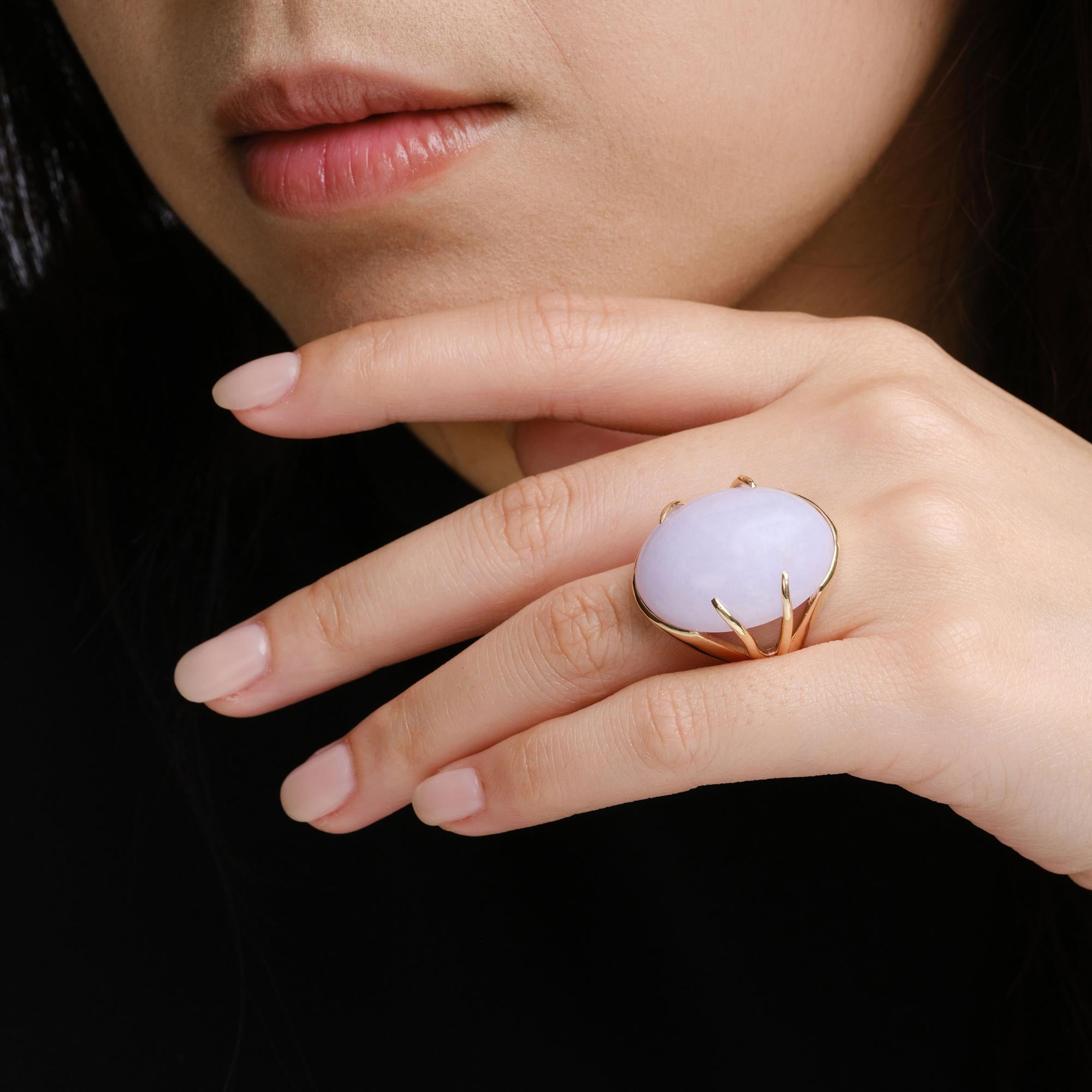 Vintage 40 Carat Lavender Jade 14k Yellow Gold Cocktail Ring