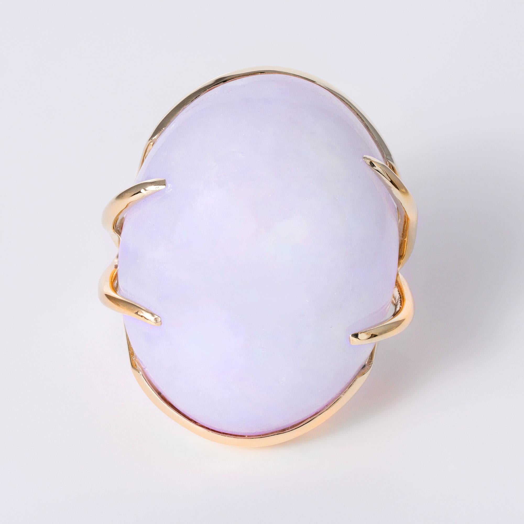 Vintage 40 Carat Lavender Jade 14k Yellow Gold Cocktail Ring