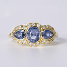 1950's English Edwardian Revival Sapphire Diamond 3-Stone 18k Gold Ring