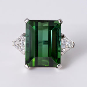 Estate 29 Carat Green Tourmaline & Diamond Platinum Cocktail Ring