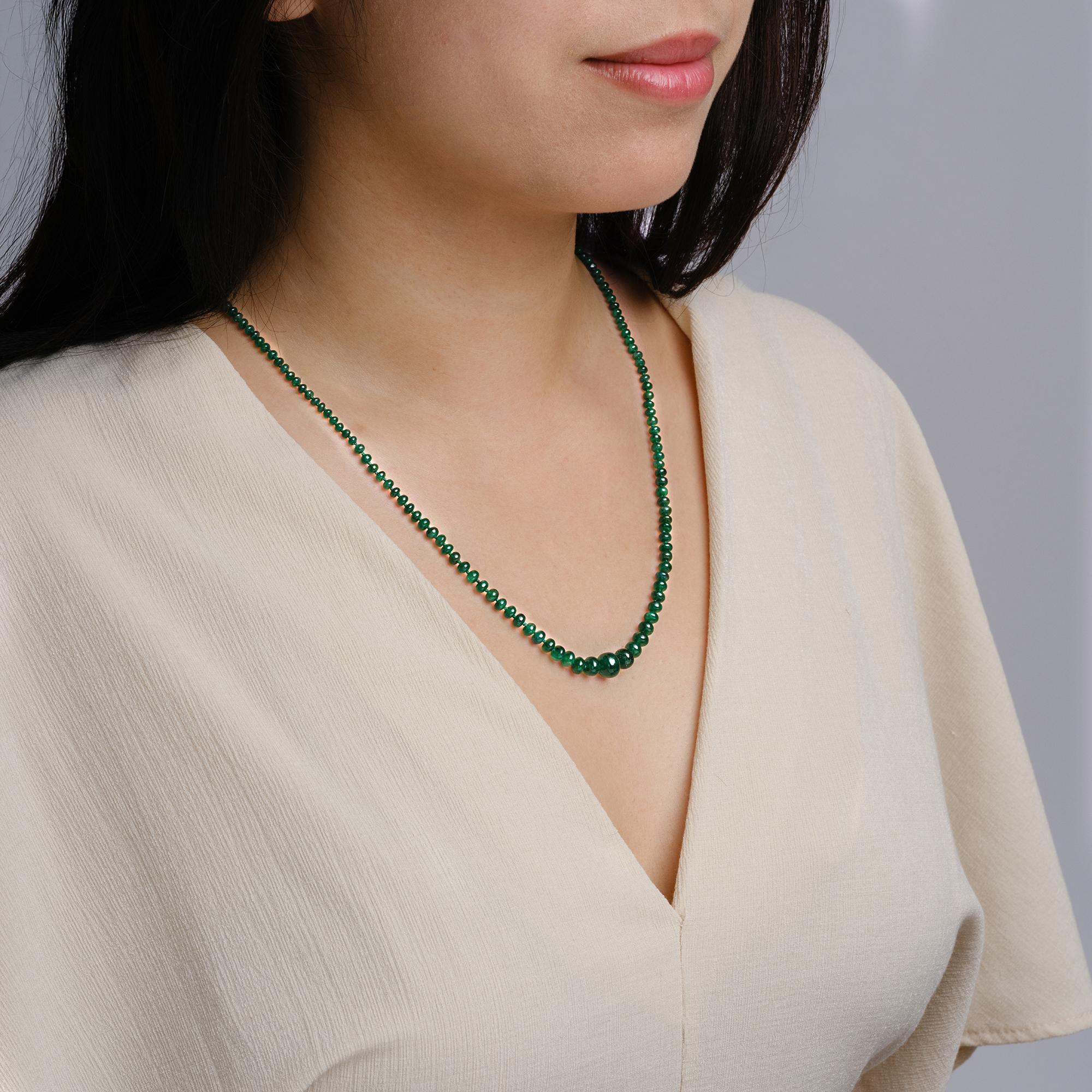 Fine 40 Carat Colombian Emerald Bead Necklace