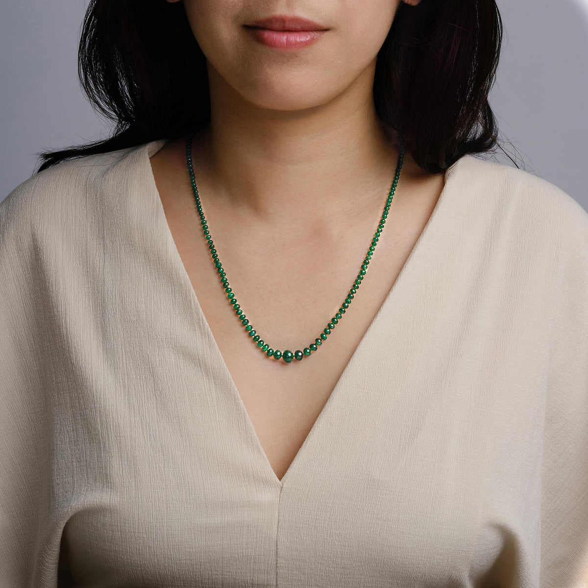 Fine 40 Carat Colombian Emerald Bead Necklace