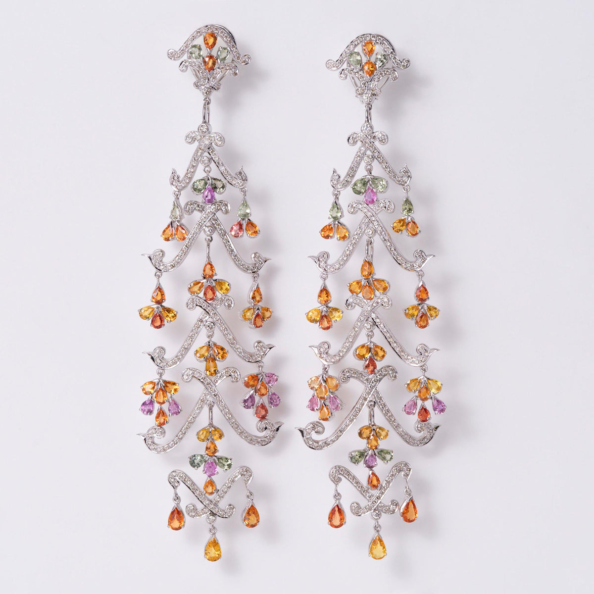 Estate 25 Carats Multicolor Sapphire Diamond Convertible Chandelier Earrings