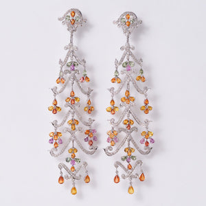 Estate 25 Carats Multicolor Sapphire Diamond Convertible Chandelier Earrings
