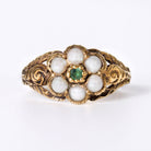 Antique Georgian Emerald & Pearl Engraved 9K Gold "Giardinetti" Floral Ring