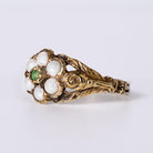 Antique Georgian Emerald & Pearl Engraved 9K Gold "Giardinetti" Floral Ring