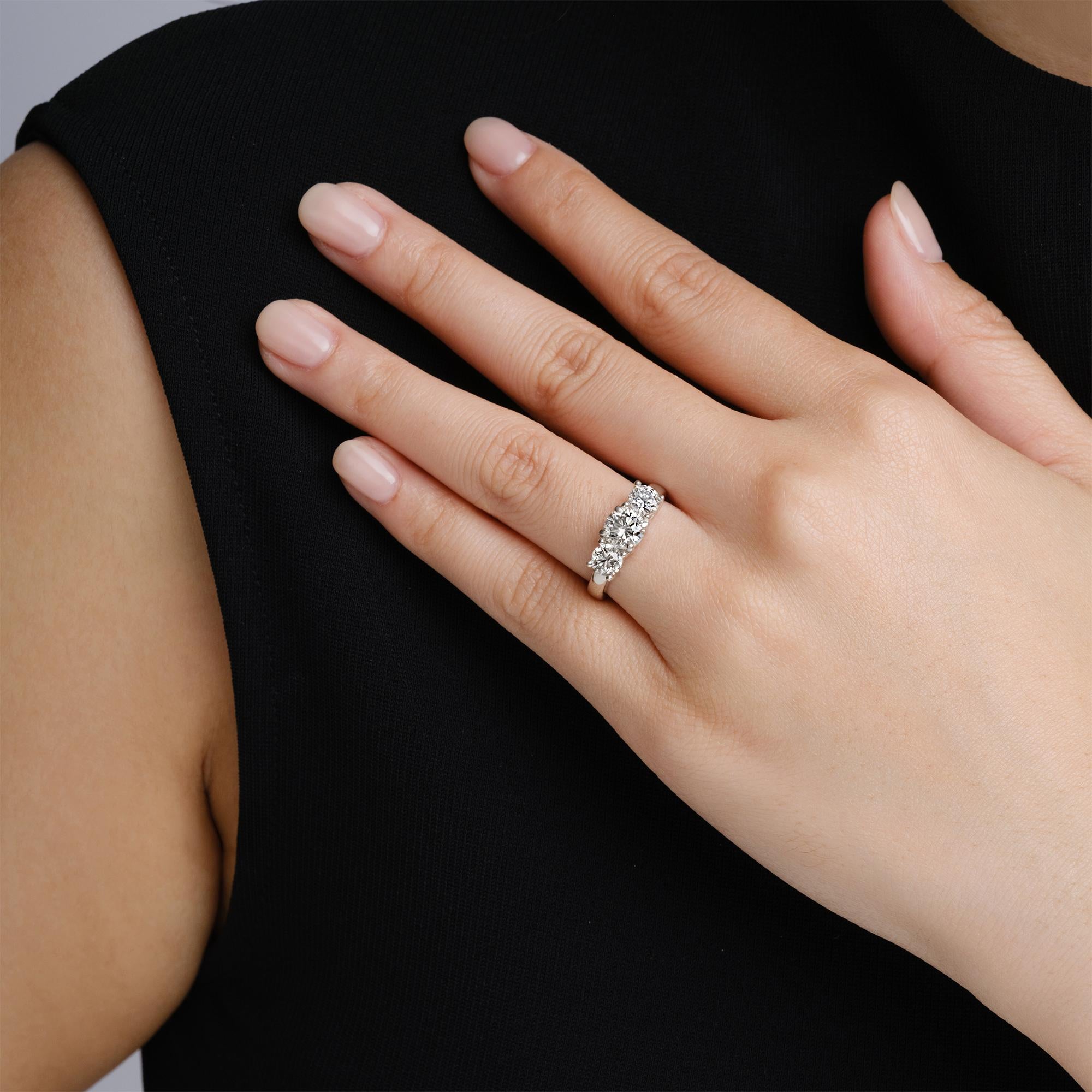 GIA Certified 2.00 Carat Round Natural Diamond 3-Stone Platinum Engagement Ring