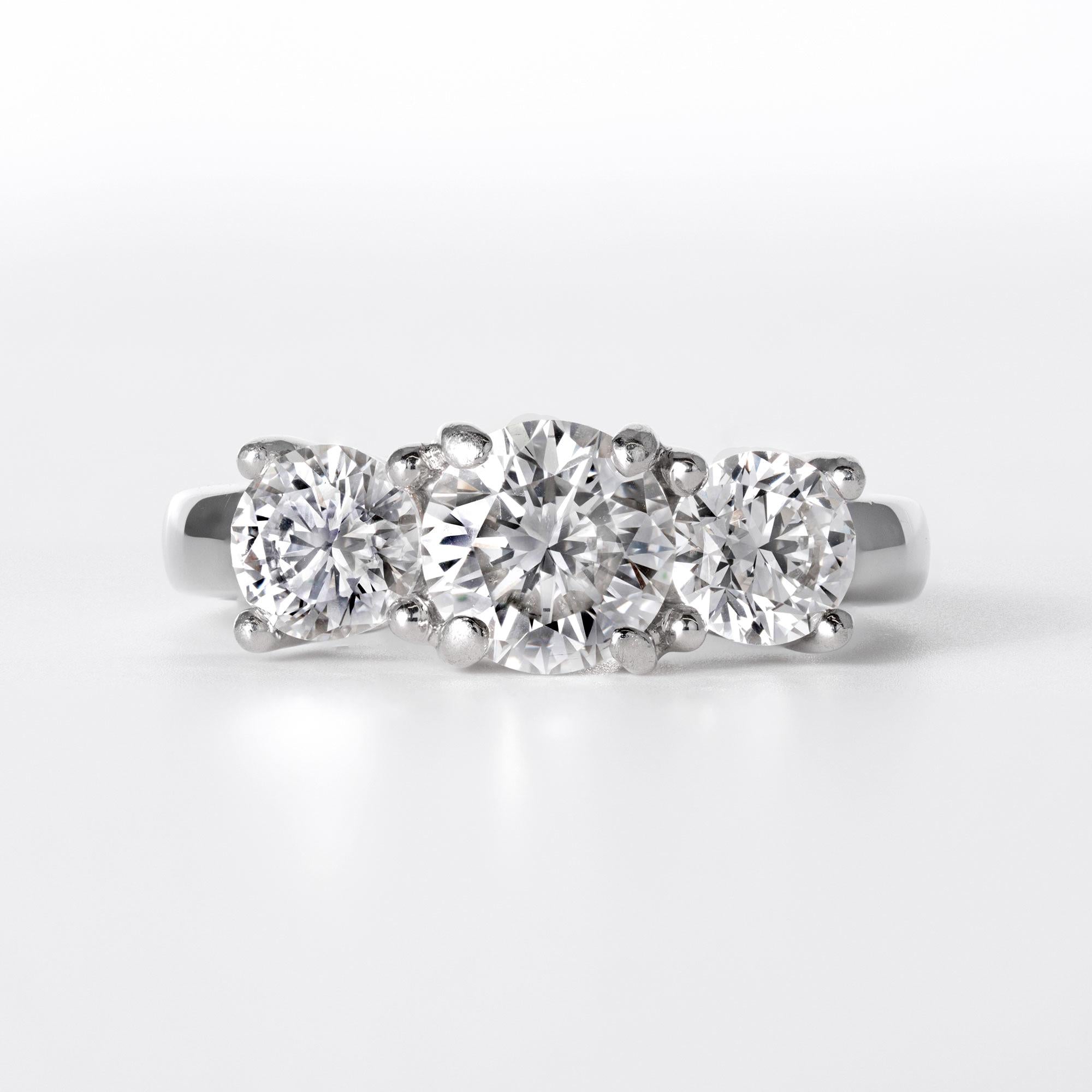 GIA Certified 2.00 Carat Round Natural Diamond 3-Stone Platinum Engagement Ring