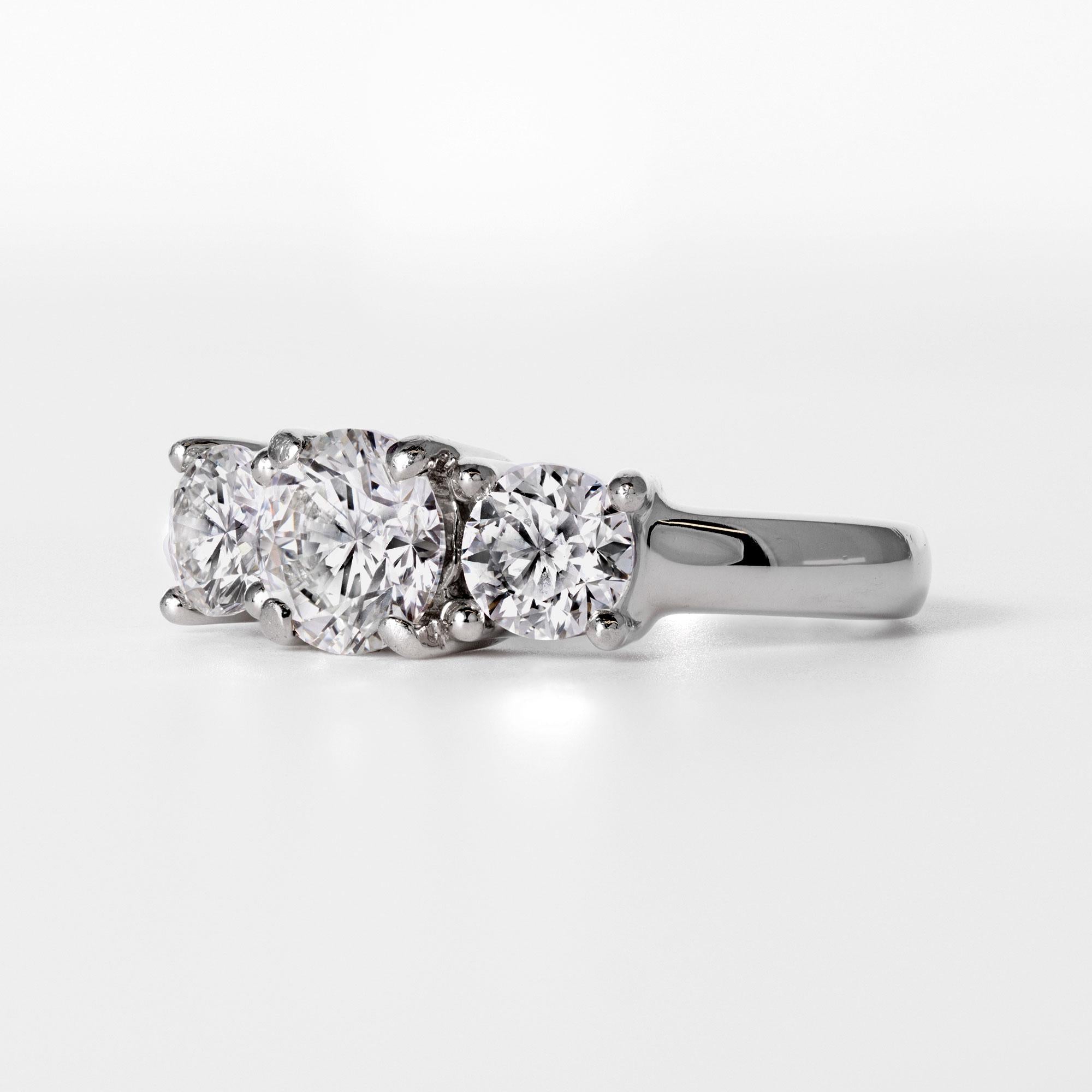 GIA Certified 2.00 Carat Round Natural Diamond 3-Stone Platinum Engagement Ring